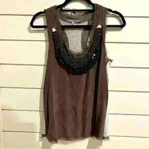 Sugar Lips Tank Top‎ Small Beaded Indie Sleaze Dark Romantic Punk Brown Gray